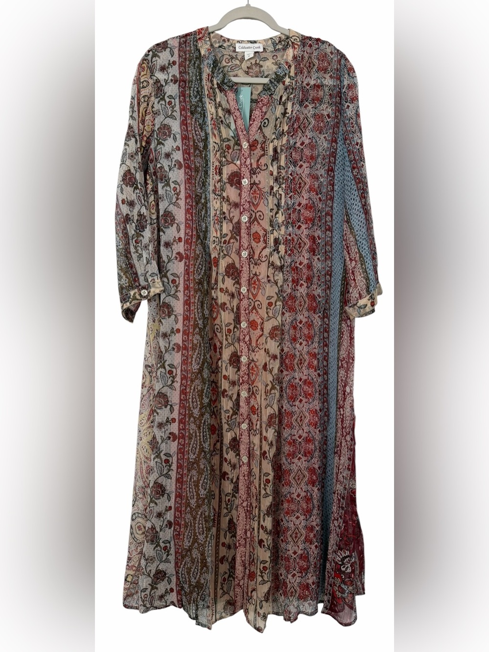 Coldwater Creek Boho Paisley Patchwork Maxi Dress Button Flowy NWT Sz 1X
